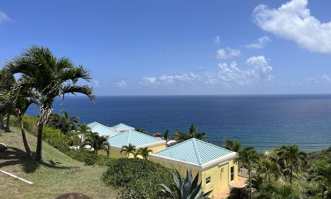 Estate Concordia East House | Sunflower - Amazing view of the Caribbean Sea, pool & lush tropical landscaping