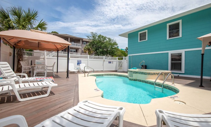 Crescent Beach House | Sunrise Retreat! Huge Private Pool & Hot Tub, WIFI, Steps to Beach, New Cabanas!
