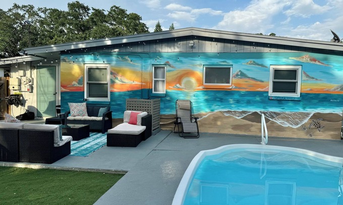 Seminole House | Sweet retreat, with private pool, patio, bbq, corn hole boards and fire pit.