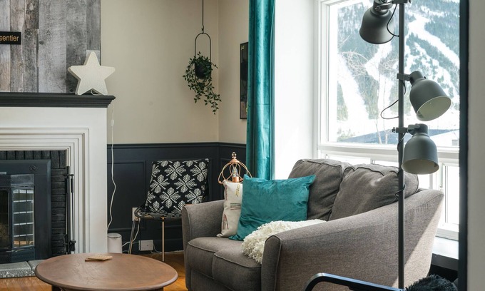 Murdochville House | The Trail House - Fireplace and Mt Porphyre