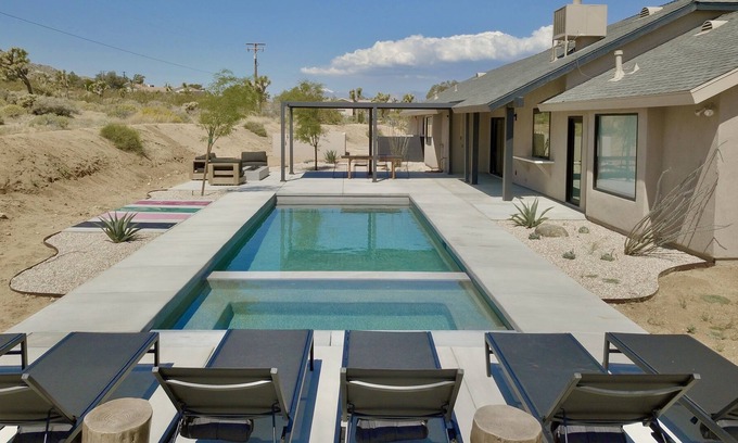 Joshua Tree House | The Zendo House heated saltwater pool, hot tub, fire-pit
