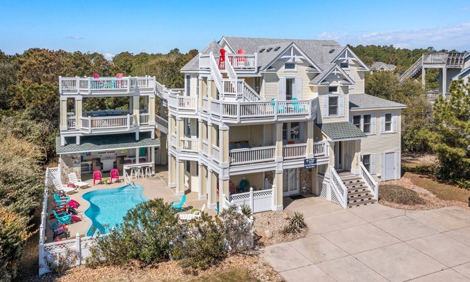 Whalehead Beach House | Tides That Bind: Oceanside, private pool, hot tub, tiki bar/cabana, pool,foosbal