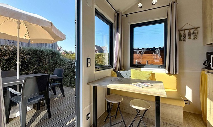 Jullouville-les-Pins House | Tiny House Near Beach with Pool, Fitness, Kids' Area, Parking, Wi-Fi, Terrace