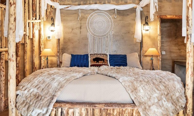 Virgin RV Rental | Tipi Perfect for Stargazing In Zion Chief Tipi #41 on the Pond w/ 1 King Bed, Hot Tub & Outdoor Kitchen