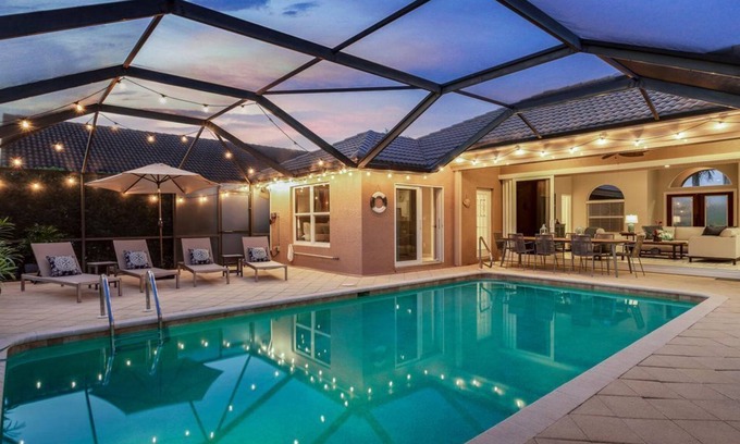 Central Naples House | Tivoli Serenity | Modern Salt Pool Villa with Water View! King Beds!