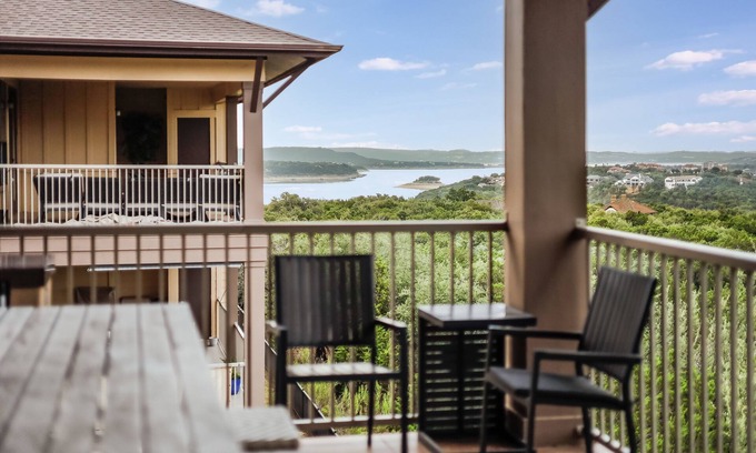 Jonestown Condo | Top Floor Resort Villa - Lake Views, Pool, Balcony