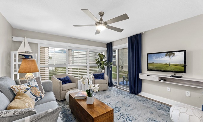 Crescent Beach Condo | Tradewinds 101 | Beachfront Condo with Patio, Pool View and Beach Access