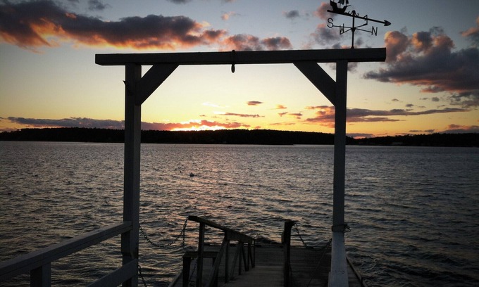 East Boothbay Condo | Tranquil! Oceanfront Sunsets with beach at low tide and dock