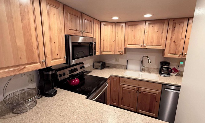 Vail Condo | Updated Kitchen Cabinets in Vail Condo with In Unit Washer Dryer
