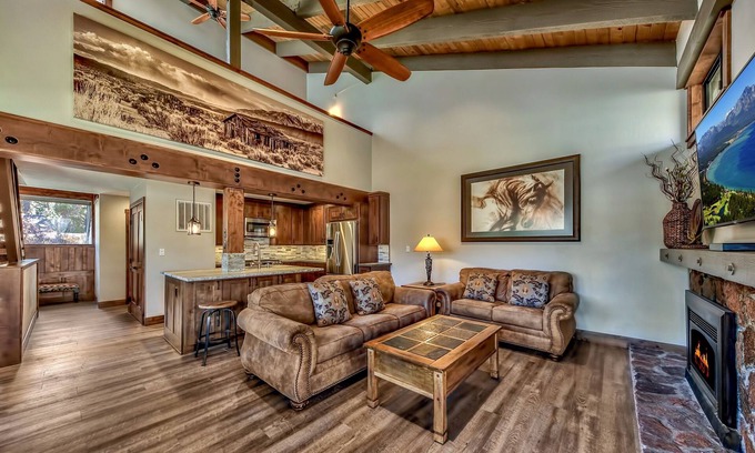 South Lake Tahoe House | Updated Rustic Retreat Steps to Beach with Lake and Mountain Views, 4BR + Loft