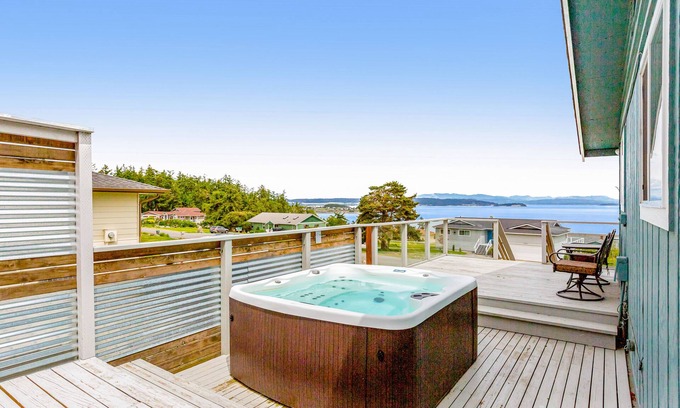 Oak Harbor House | Updated Water View Gem with Deck, BBQ/Outdoor Dining, Hot Tub, Fireplace, & WiFi