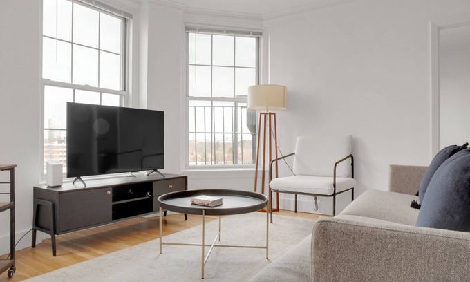 North Brookline Apartment | Upscale Brookline 1BR w/W/D, steps to Green Line, by Blueground