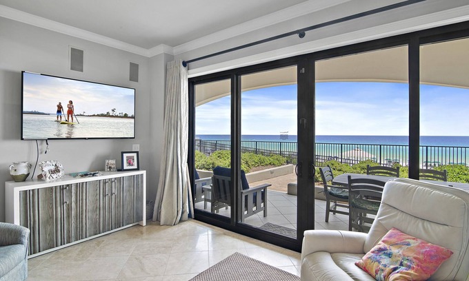Crystal Beach Condo | VC 102, updated beachfront Condo, pool, gym, beach chair serv, private beach!
