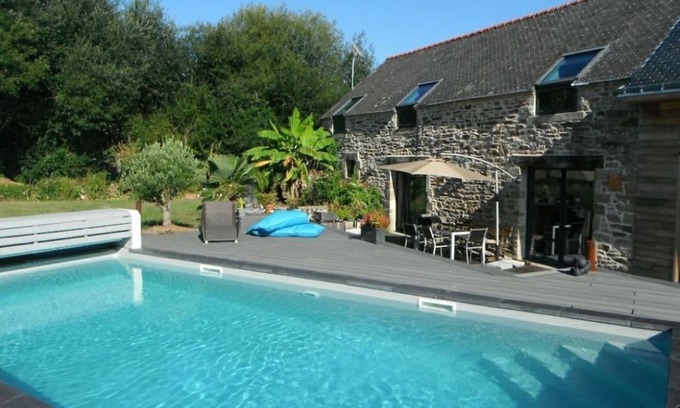 Surzur Villa | Very peaceful villa, countryside, sea, private pool. Typical stone and wood.