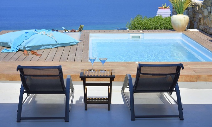 Panormos Villa | View of Panormos bay, private swimming pool, 700m from the organized beach