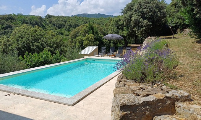 Saint-Jean-du-Pin Villa | Villa air-conditioned rooms, quiet, idyllic view, ground floor, secure pool.