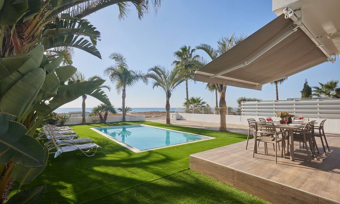 Ayia Thekla Villa | Villa Lenia, Stunning 3BDR Seafront Villa with Pool, Close to the Beach