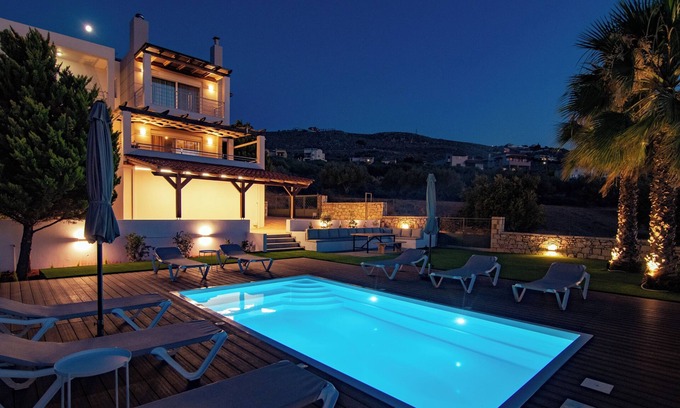 Kokkini Chani Villa | VILLA PELAGOS VIEW,PRIVATE POOL,4 BEDROOM, 5 min from the beach!