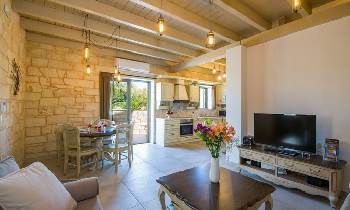 Kato Stalos Villa | Villa Sirocos, Private eco pool, 150 meters from beach, Newly built (2017)