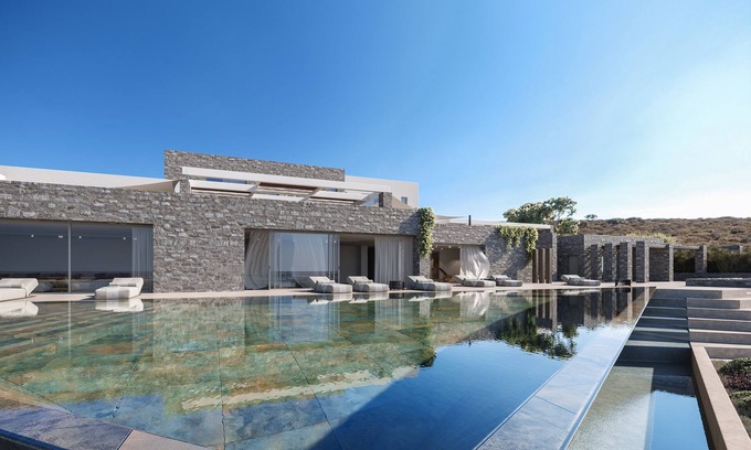 Kithnos Villa | Villa with a private pool, gym, built-in BBQ & amazing sunset sea views