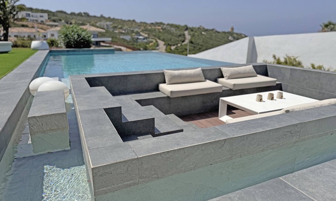 Atlanterra Ski Chalet | Villa with spectacular sea views, with private pool and spa.Free Wifi.