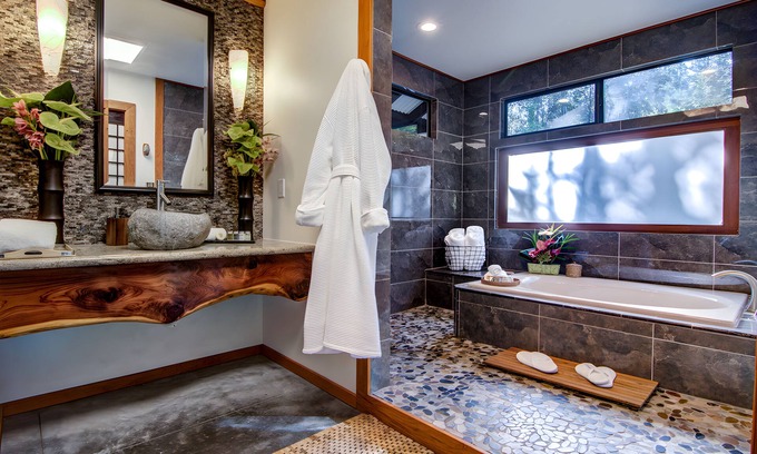 Volcano House | Volcano Tea House Cottage - Spa Bath, Hot Tub, and Fireplace with Japanese Decor