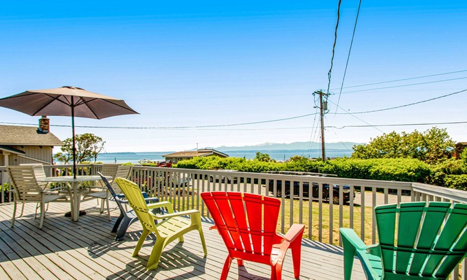 Freeland House | Water-view home with private hot tub & beach access