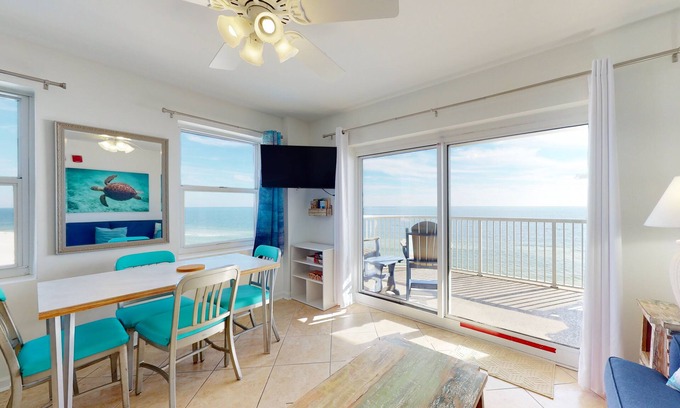 Orange Beach Condo | Waterfront condo with amazing balcony views, W/D, & indoor/outdoor pool