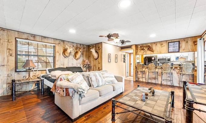 Northside Cabin | Waterfront Fishing Lodge, King Bed, Stovepipe Fireplace