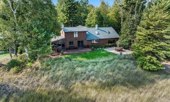Sturgeon Bay Cabin | Waterfront with private sandy Beach- on 2 Acres! Dog Friendly with fence!