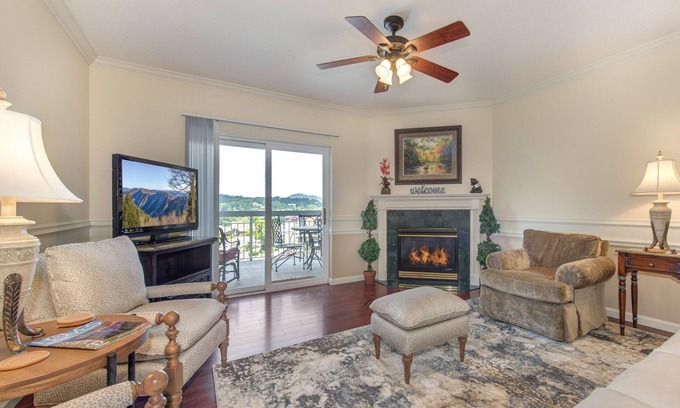 Pigeon Forge Condo | Whispering Pines 113 | Spacious Balcony, Fireplace