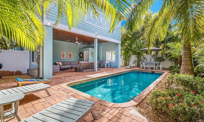 Anna Maria House | Willow Walk: 3 Homes to Beach! West of Gulf Dr, Pool, Poolside Lounge Area by Anna Maria Life