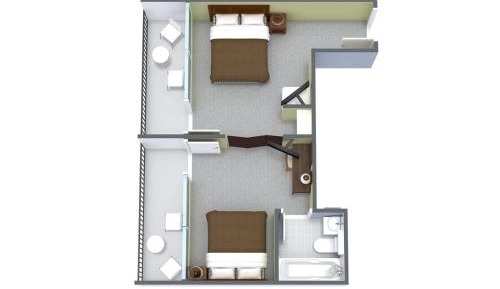 1 Bedroom Pool/Boulevard View with 2 Double Beds - H