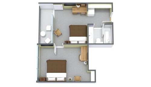 2 Bedroom Pool/Boulevard View with 1 Queen Bed and 1 Double Bed - G