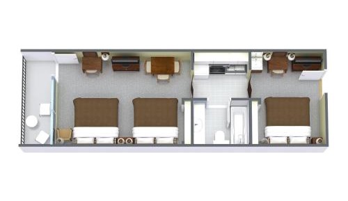 2 Bedroom Oceanfront Efficiency (Suite) with 3 Queen Beds - A2