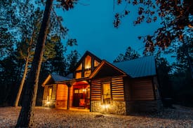Hochatown Cabin | Stone Hollow Luxury 4 Bedroom Single Story cabin Walking Distance to Pine Hill Fishing Pond.