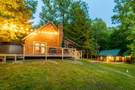Pimento Cabin | Log Cabin + Guest House on a Pond with Hot Tub