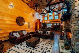 Hochatown Cabin | Stone Hollow Luxury 4 Bedroom Single Story cabin Walking Distance to Pine Hill Fishing Pond.