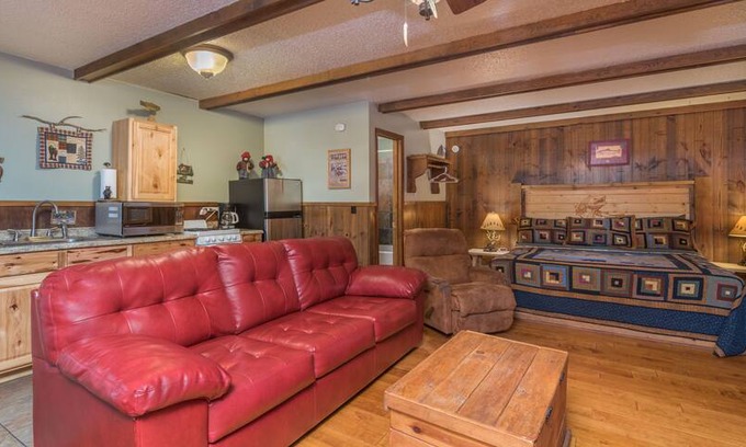 Ruidoso Cabin | Whispering Pine Cabins - "Salmon Run" - Upper Canyon - Fireplace & Kitchen