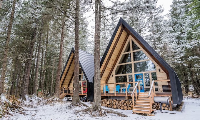 Lowell Point Cabin | Ocean view A-Frame Cabin (Salted Roots) Blue Door
